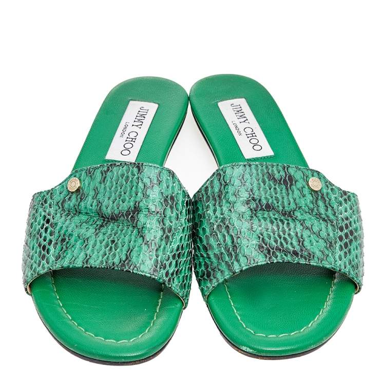 Pre Owned Jimmy Choo Green Python Nanda Flat Slides Size 36