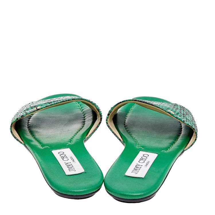 Pre Owned Jimmy Choo Green Python Nanda Flat Slides Size 36