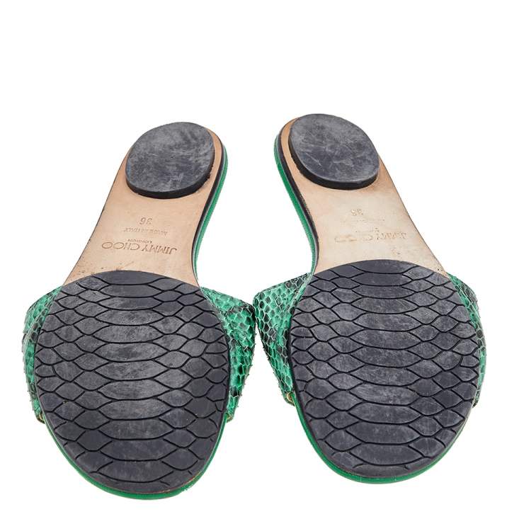 Pre Owned Jimmy Choo Green Python Nanda Flat Slides Size 36