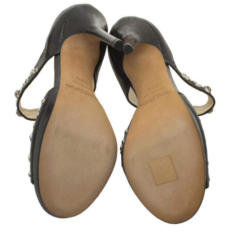 Pre Owned Jimmy Choo Black Studded Leather Bonnie Back Zip Platform Sandals Size 36.5