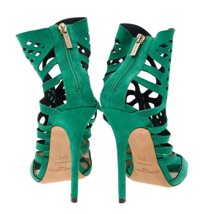 مملوكة مسبقًا Jimmy Choo Green Suede Cut Out Ankle Boots Size 37.5