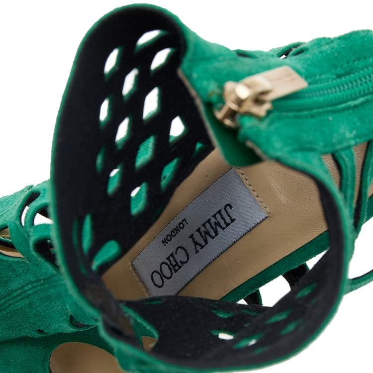 مملوكة مسبقًا Jimmy Choo Green Suede Cut Out Ankle Boots Size 37.5