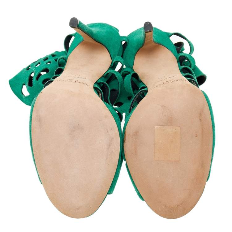 مملوكة مسبقًا Jimmy Choo Green Suede Cut Out Ankle Boots Size 37.5
