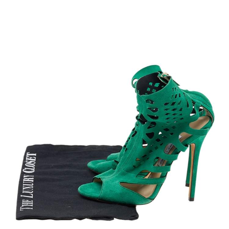 مملوكة مسبقًا Jimmy Choo Green Suede Cut Out Ankle Boots Size 37.5