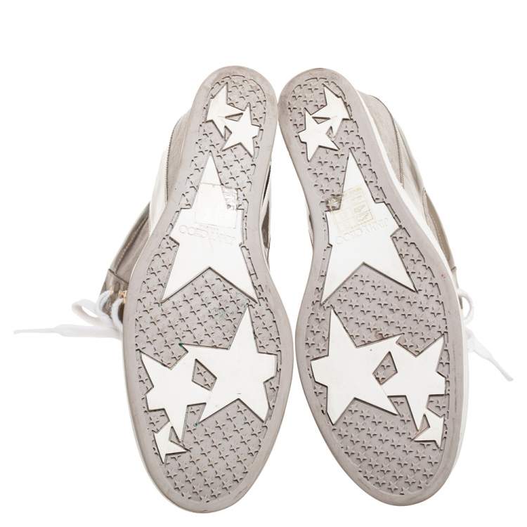 Pre Owned Jimmy Choo Grey Suede and Patent Leather Panama Wedge Sneakers Size 40