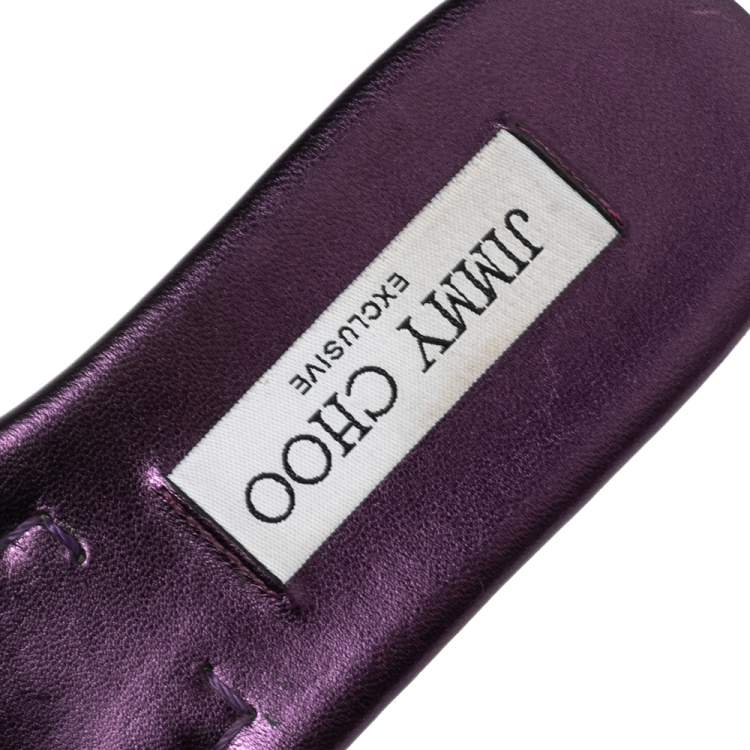 Pre Owned Jimmy Choo Purple  Snakeskin Embossed Leather Nanda Flat Slide Sandals Size 35.5