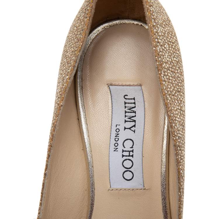 Pre Owned Jimmy Choo Gold Glitters Evelyn Open Toe Pumps Size 36
