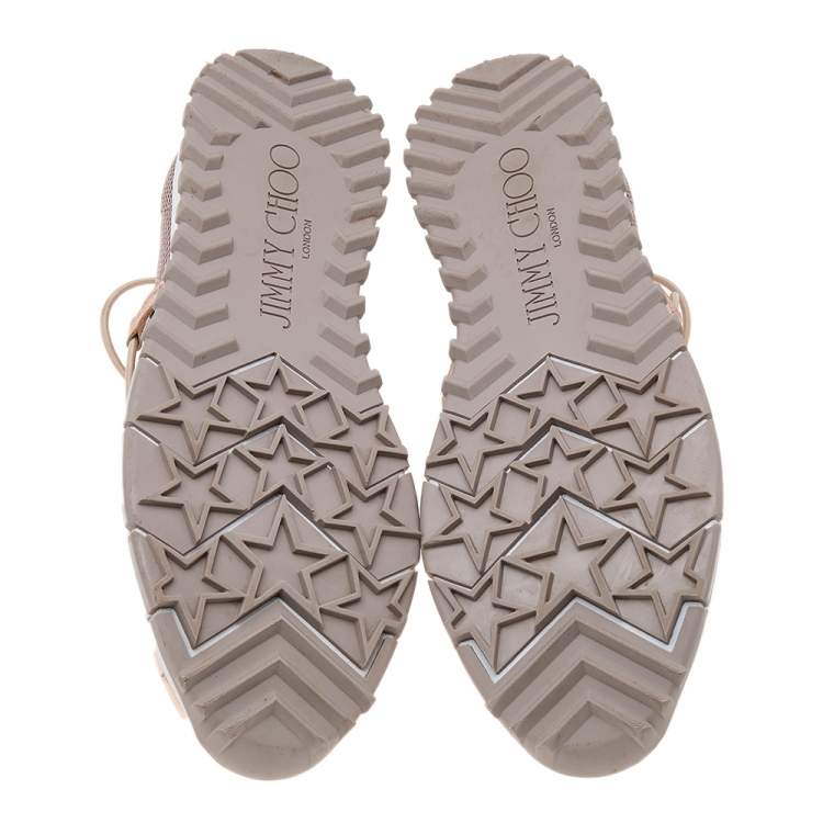 Pre Owned Jimmy Choo Metallic Beige Leather And Mesh Andrea Slip On Sneakers Size 38