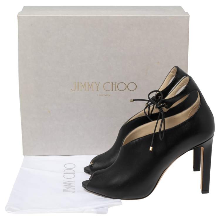 Pre Owned Jimmy Choo Black Leather Ankle Wrap Booties Size 40