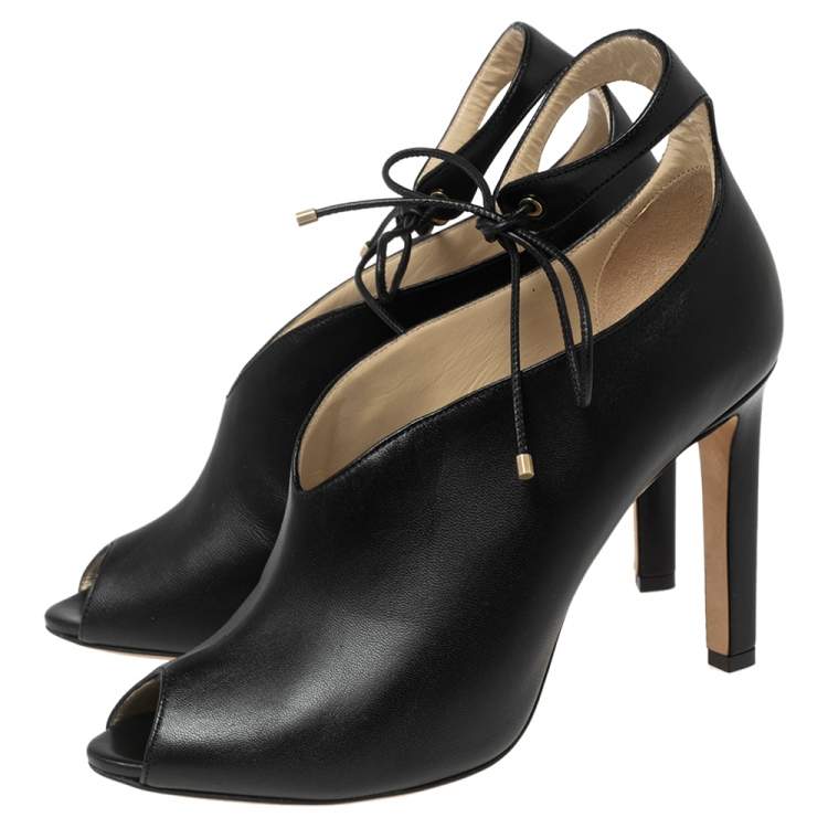 Pre Owned Jimmy Choo Black Leather Ankle Wrap Booties Size 40