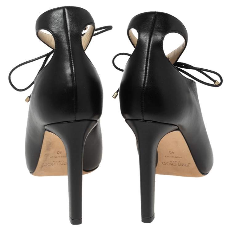 Pre Owned Jimmy Choo Black Leather Ankle Wrap Booties Size 40