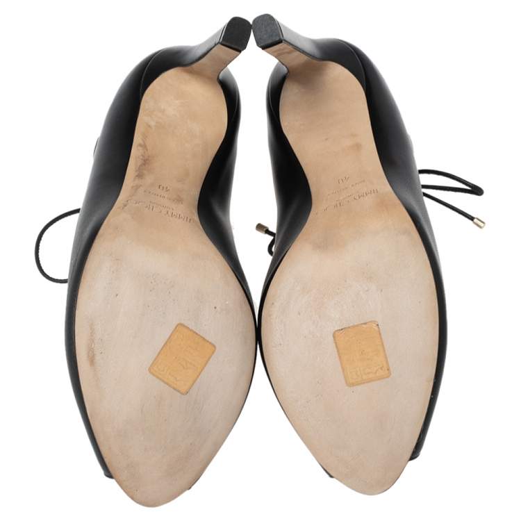 Pre Owned Jimmy Choo Black Leather Ankle Wrap Booties Size 40