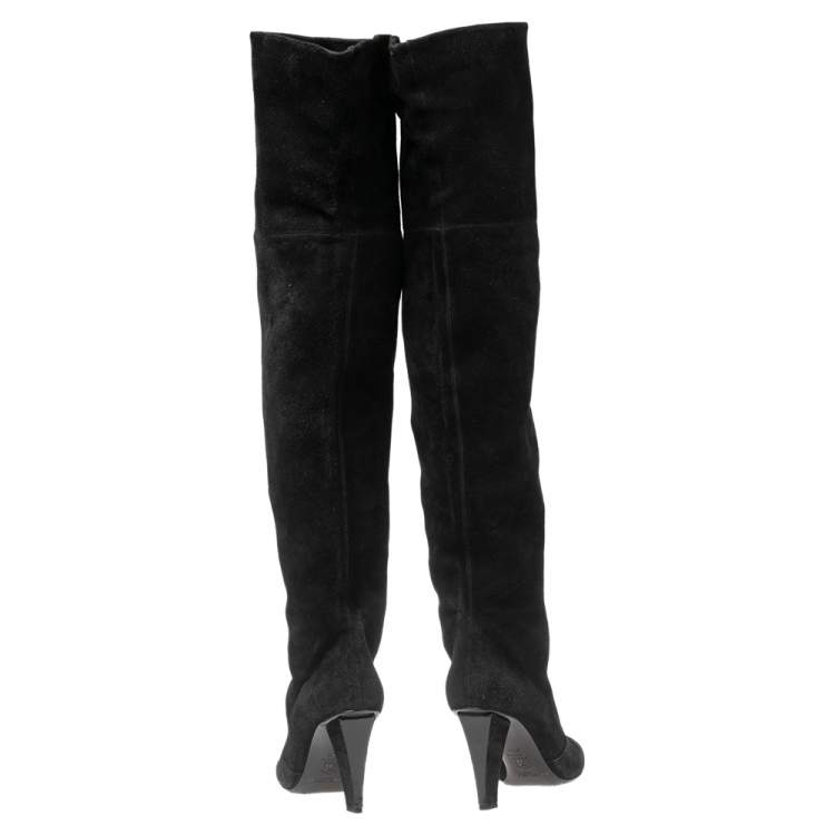 Pre Owned Jimmy Choo Black Suede Knee Length Boots Size 39.5