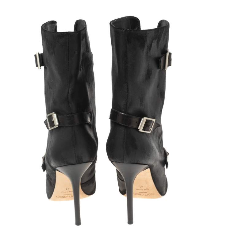 Pre Owned Jimmy Choo Black Nubuck Leather Buckle Ankle Boots Size 41