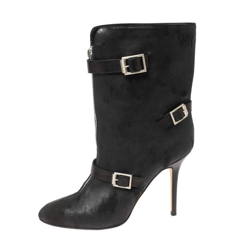 Pre Owned Jimmy Choo Black Nubuck Leather Buckle Ankle Boots Size 41