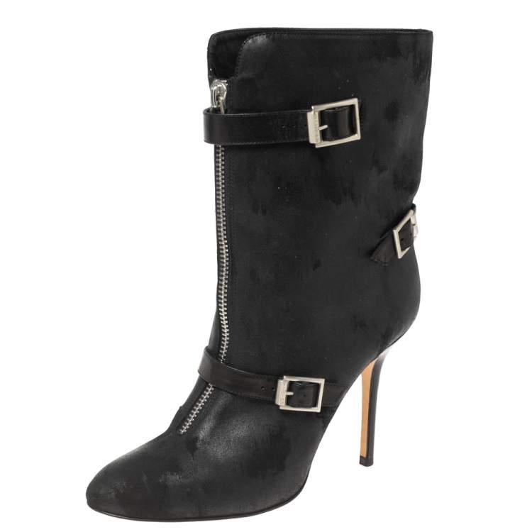 Pre Owned Jimmy Choo Black Nubuck Leather Buckle Ankle Boots Size 41