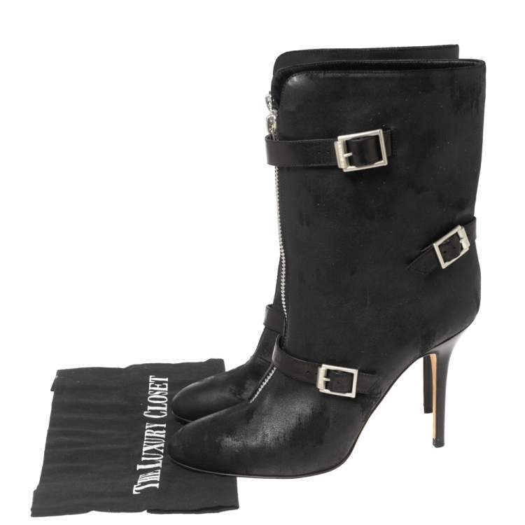 Pre Owned Jimmy Choo Black Nubuck Leather Buckle Ankle Boots Size 41