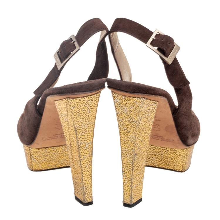 Pre Owned Jimmy Choo Brown Suede Lexy Platform Slingback Sandals Size 38.5