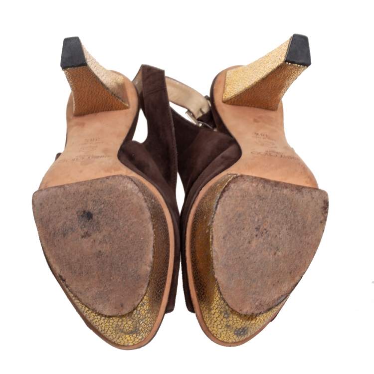 Pre Owned Jimmy Choo Brown Suede Lexy Platform Slingback Sandals Size 38.5