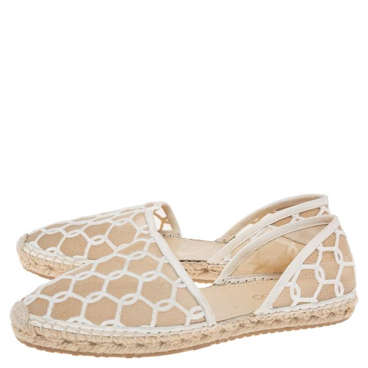 مملوكة مسبقًا Jimmy Choo White Embroidered Mesh Dreya D'orsay Flat Espadrilles Size Size 40