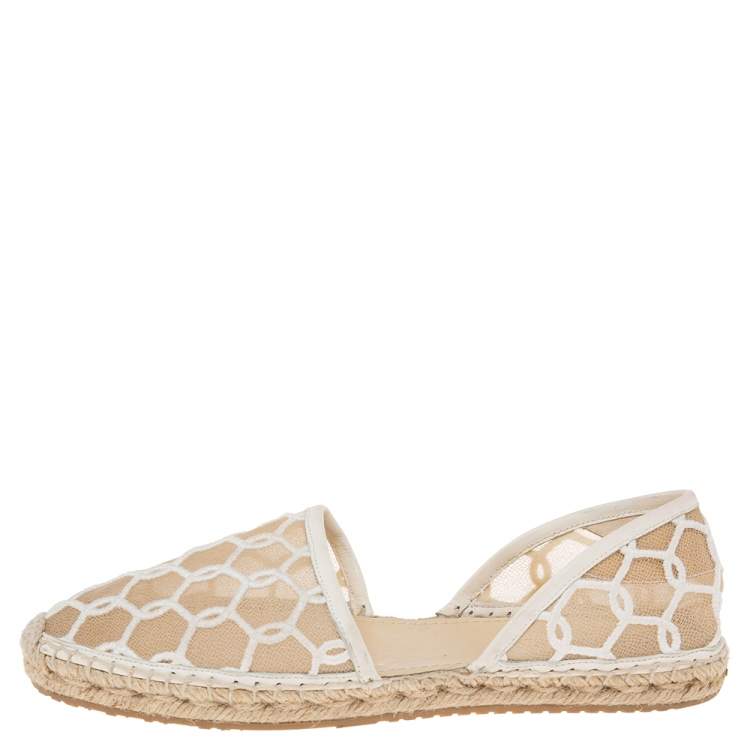 مملوكة مسبقًا Jimmy Choo White Embroidered Mesh Dreya D'orsay Flat Espadrilles Size Size 40