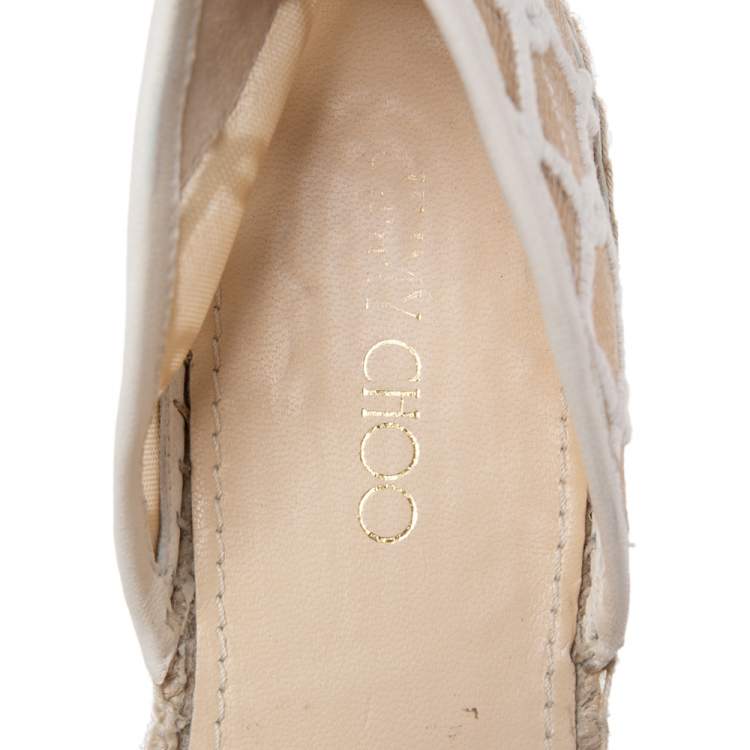 مملوكة مسبقًا Jimmy Choo White Embroidered Mesh Dreya D'orsay Flat Espadrilles Size Size 40
