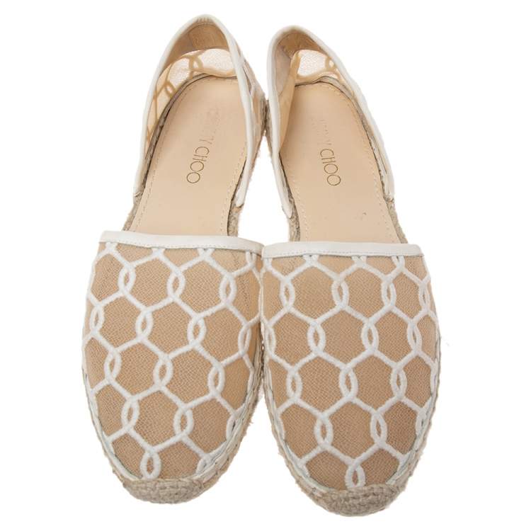 مملوكة مسبقًا Jimmy Choo White Embroidered Mesh Dreya D'orsay Flat Espadrilles Size Size 40
