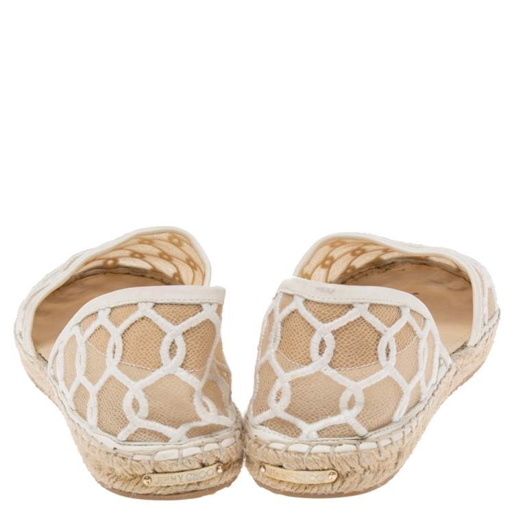 مملوكة مسبقًا Jimmy Choo White Embroidered Mesh Dreya D'orsay Flat Espadrilles Size Size 40