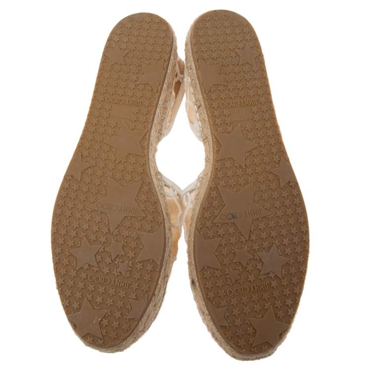 مملوكة مسبقًا Jimmy Choo White Embroidered Mesh Dreya D'orsay Flat Espadrilles Size Size 40