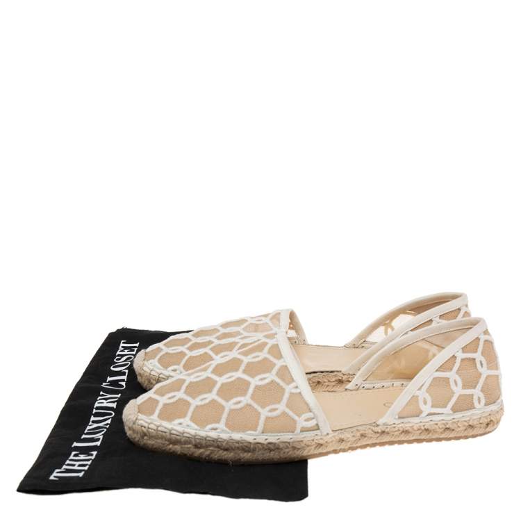 مملوكة مسبقًا Jimmy Choo White Embroidered Mesh Dreya D'orsay Flat Espadrilles Size Size 40