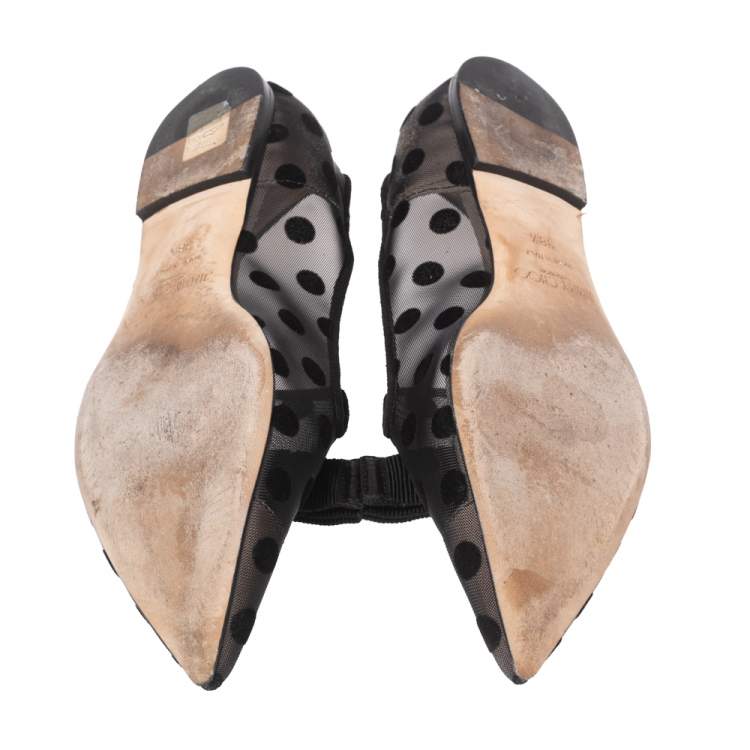 Pre Owned Jimmy Choo Black Gala Flocked Mesh Pointed-Toe Ballet Flats Size 38.5