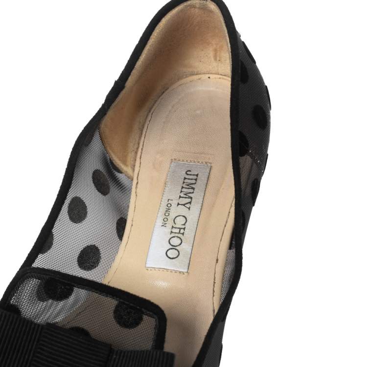 Pre Owned Jimmy Choo Black Gala Flocked Mesh Pointed-Toe Ballet Flats Size 38.5
