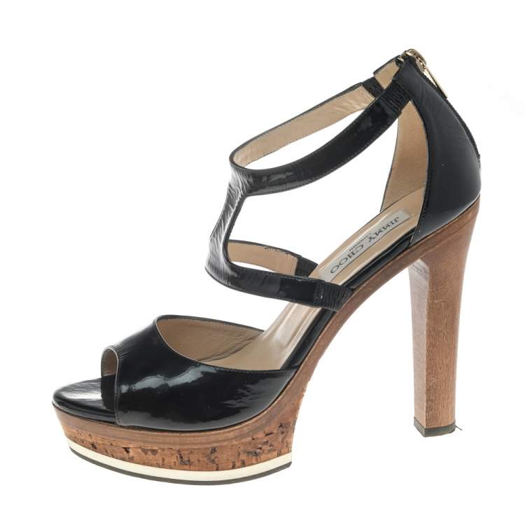 Pre Owned Jimmy Choo Black Patent Leather Platform Sandals Size 41