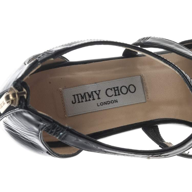 Pre Owned Jimmy Choo Black Patent Leather Platform Sandals Size 41