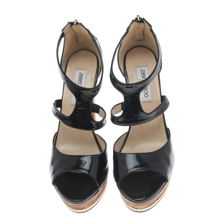 Pre Owned Jimmy Choo Black Patent Leather Platform Sandals Size 41