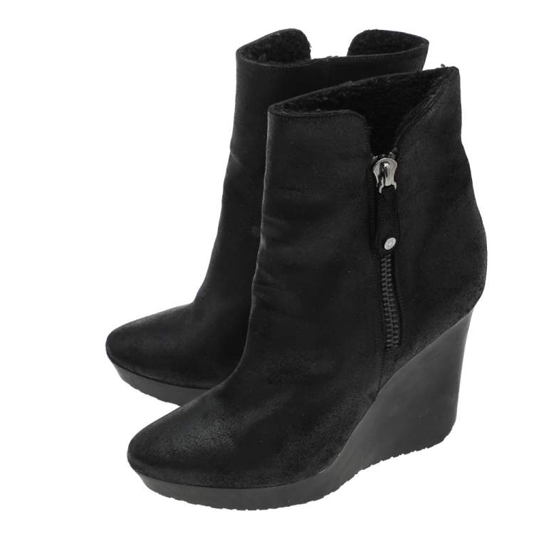 Pre Owned Jimmy Choo Black Rugged Suede Britania Wedge Ankle Boots Size 40