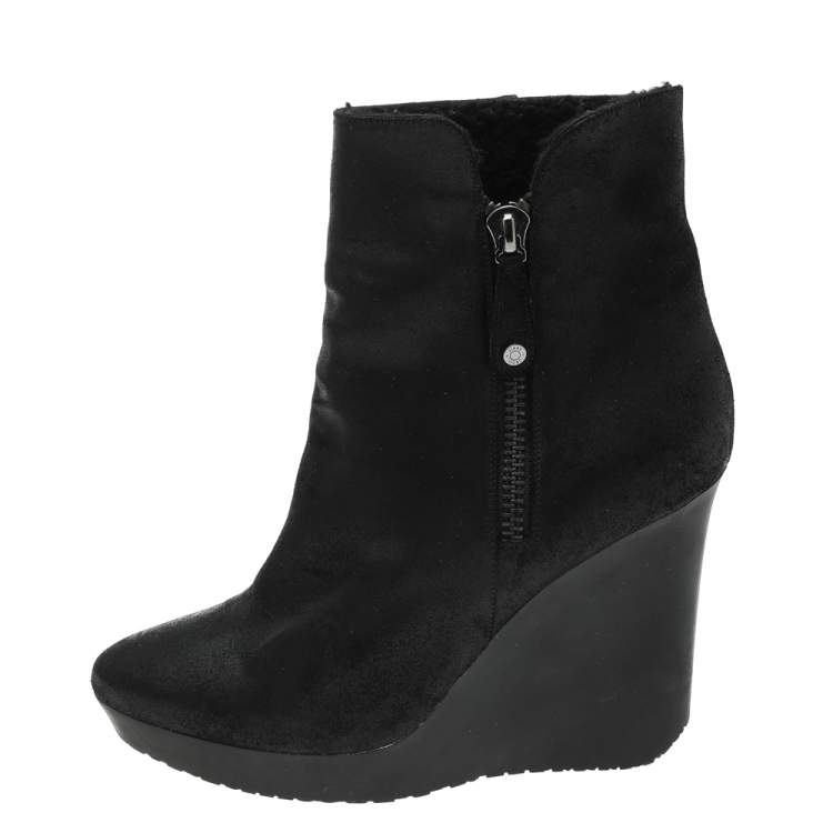 Pre Owned Jimmy Choo Black Rugged Suede Britania Wedge Ankle Boots Size 40