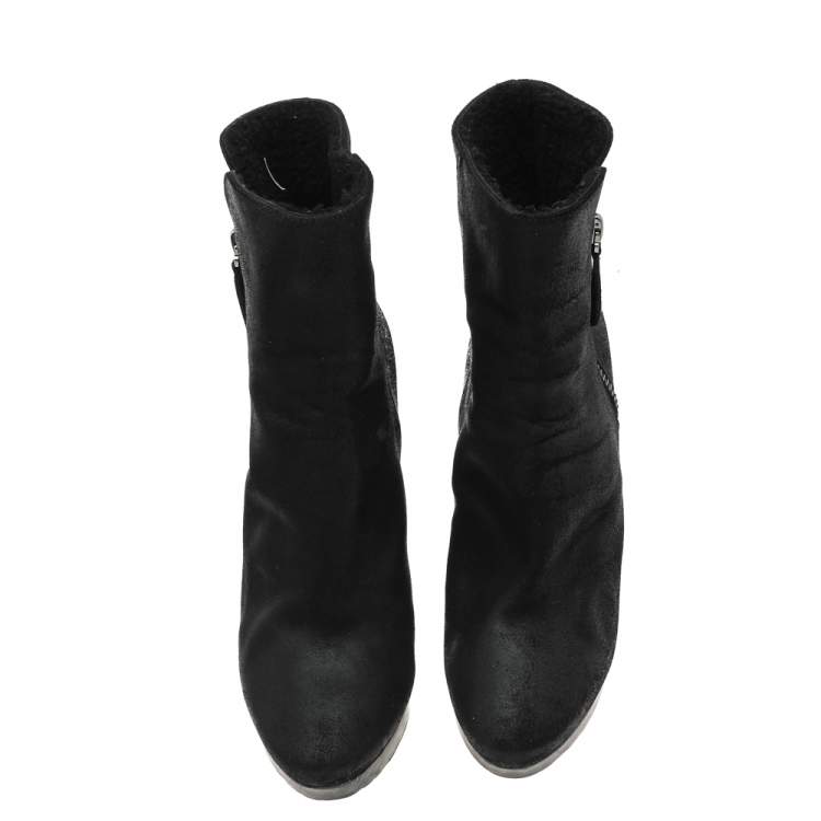 Pre Owned Jimmy Choo Black Rugged Suede Britania Wedge Ankle Boots Size 40