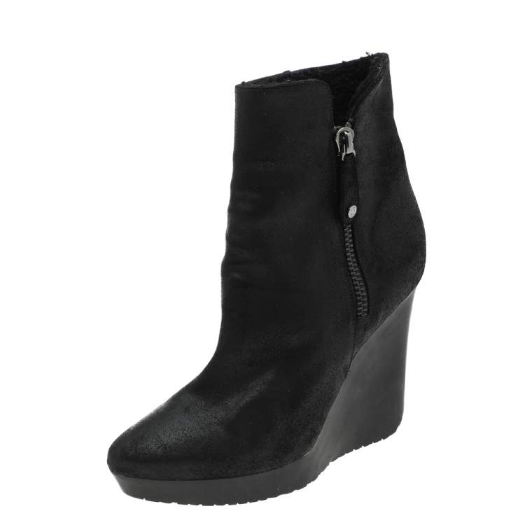 Pre Owned Jimmy Choo Black Rugged Suede Britania Wedge Ankle Boots Size 40
