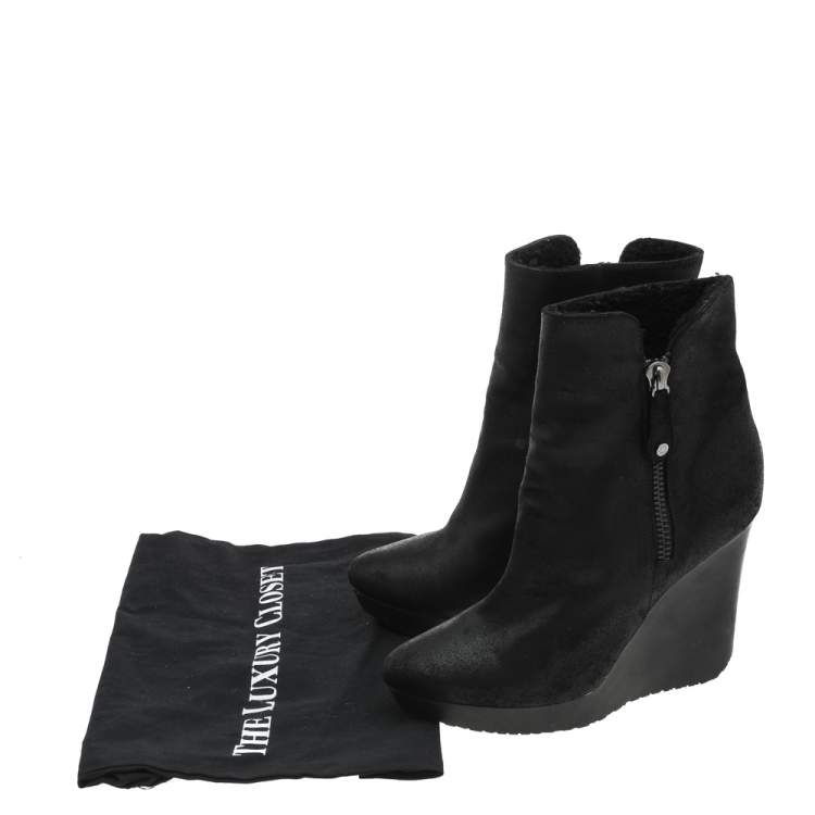 Pre Owned Jimmy Choo Black Rugged Suede Britania Wedge Ankle Boots Size 40
