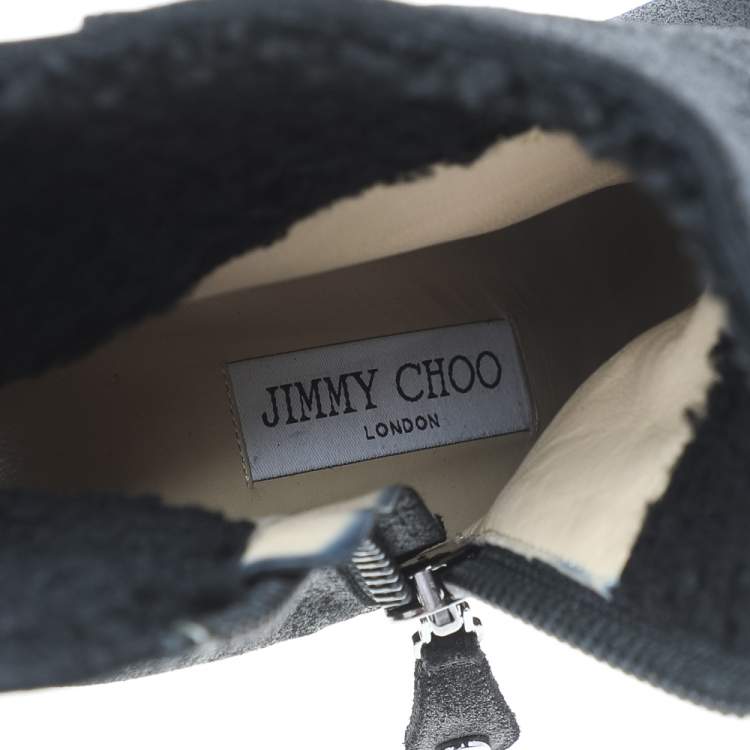 Pre Owned Jimmy Choo Black Rugged Suede Britania Wedge Ankle Boots Size 40