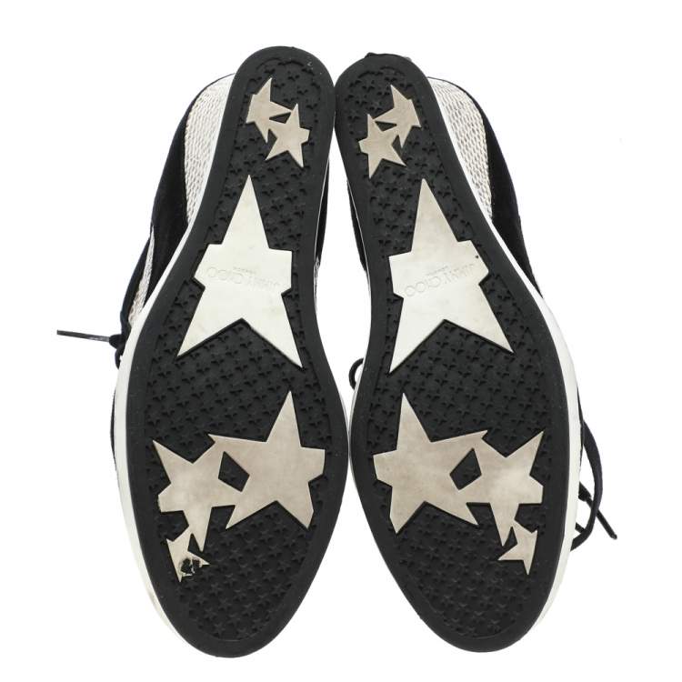 Pre Owned Jimmy Choo Black/Beige Suede And Python Embossed Leather Wedge Sneakers Size 38.5