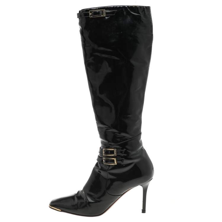 Pre Owned Jimmy Choo Black Patent Leather Sheila Knee Length Boots Size 39
