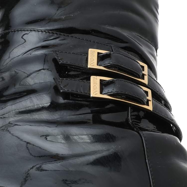 Pre Owned Jimmy Choo Black Patent Leather Sheila Knee Length Boots Size 39
