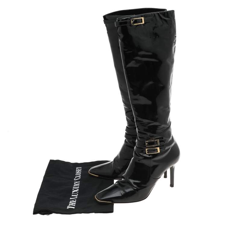 Pre Owned Jimmy Choo Black Patent Leather Sheila Knee Length Boots Size 39