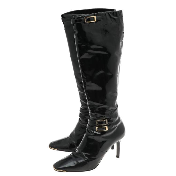 Pre Owned Jimmy Choo Black Patent Leather Sheila Knee Length Boots Size 39