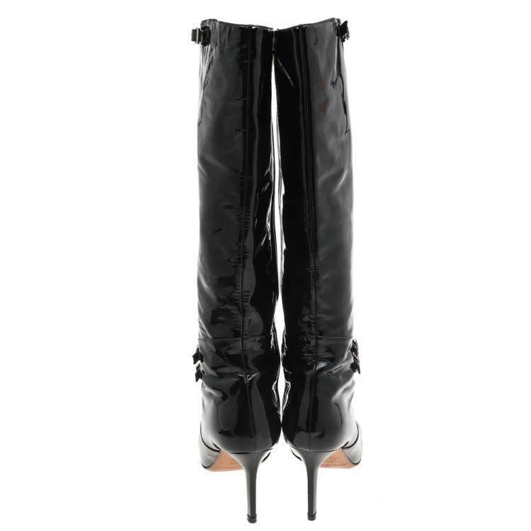 Pre Owned Jimmy Choo Black Patent Leather Sheila Knee Length Boots Size 39