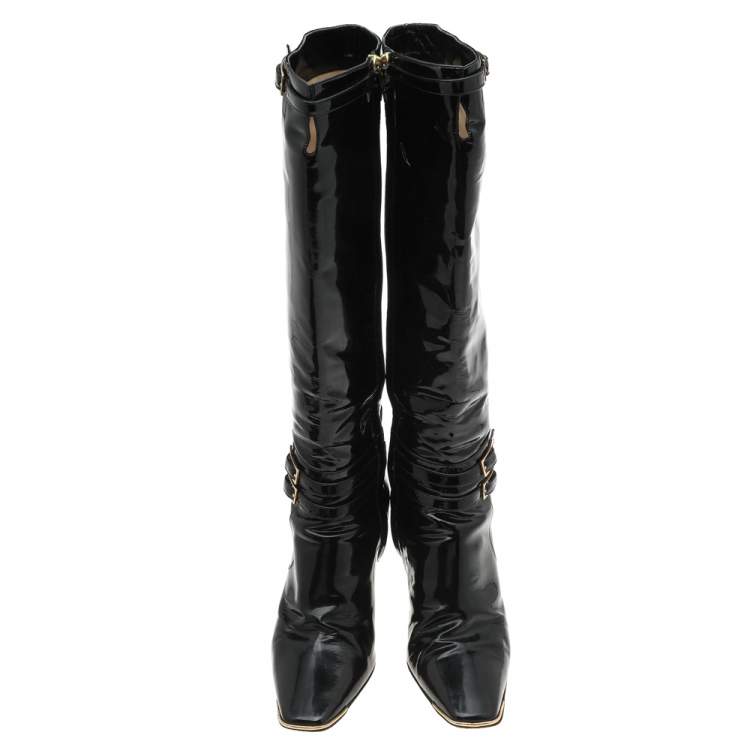 Pre Owned Jimmy Choo Black Patent Leather Sheila Knee Length Boots Size 39