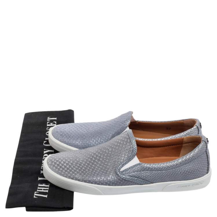 Pre Owned Jimmy Choo Blue Python Embossed Leather Demi Slip On Sneakers Size 37