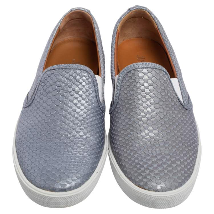 Pre Owned Jimmy Choo Blue Python Embossed Leather Demi Slip On Sneakers Size 37